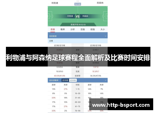 利物浦与阿森纳足球赛程全面解析及比赛时间安排